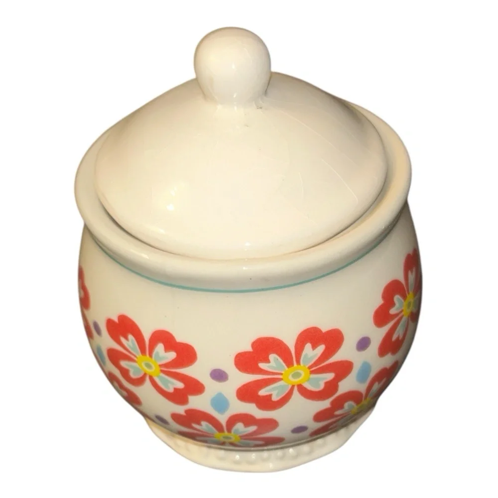 Pioneer Woman Floral Sugar Bowl with Lid Flea Market Farmhouse Kitchen Decor